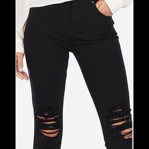EXPRESS High Waisted Black Ripped Jean Leggings